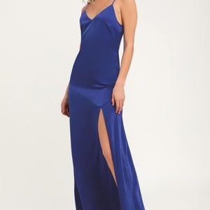 Royal blue satin maxi dress